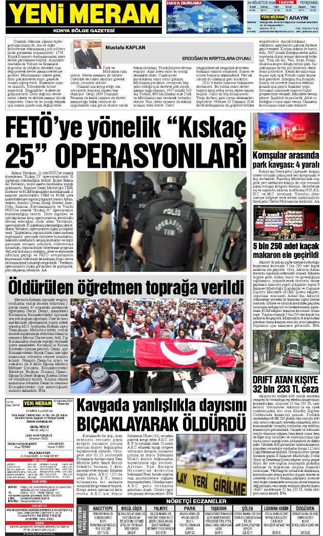 29 Ağustos 2024 Yeni Meram Gazetesi
