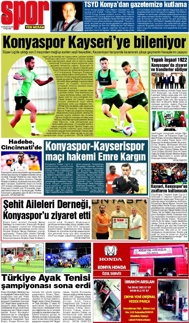 29 Ağustos 2024 Yeni Meram Gazetesi
