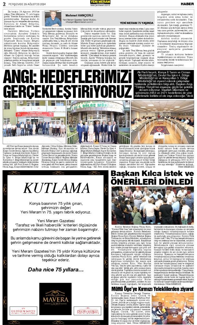 29 Ağustos 2024 Yeni Meram Gazetesi
