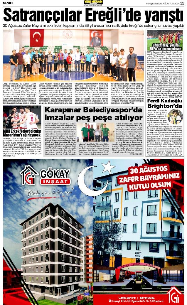 29 Ağustos 2024 Yeni Meram Gazetesi
