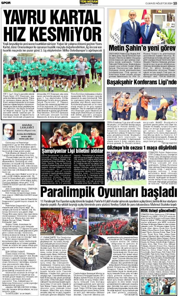 30 Ağustos 2024 Yeni Meram Gazetesi
