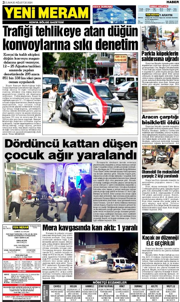 30 Ağustos 2024 Yeni Meram Gazetesi
