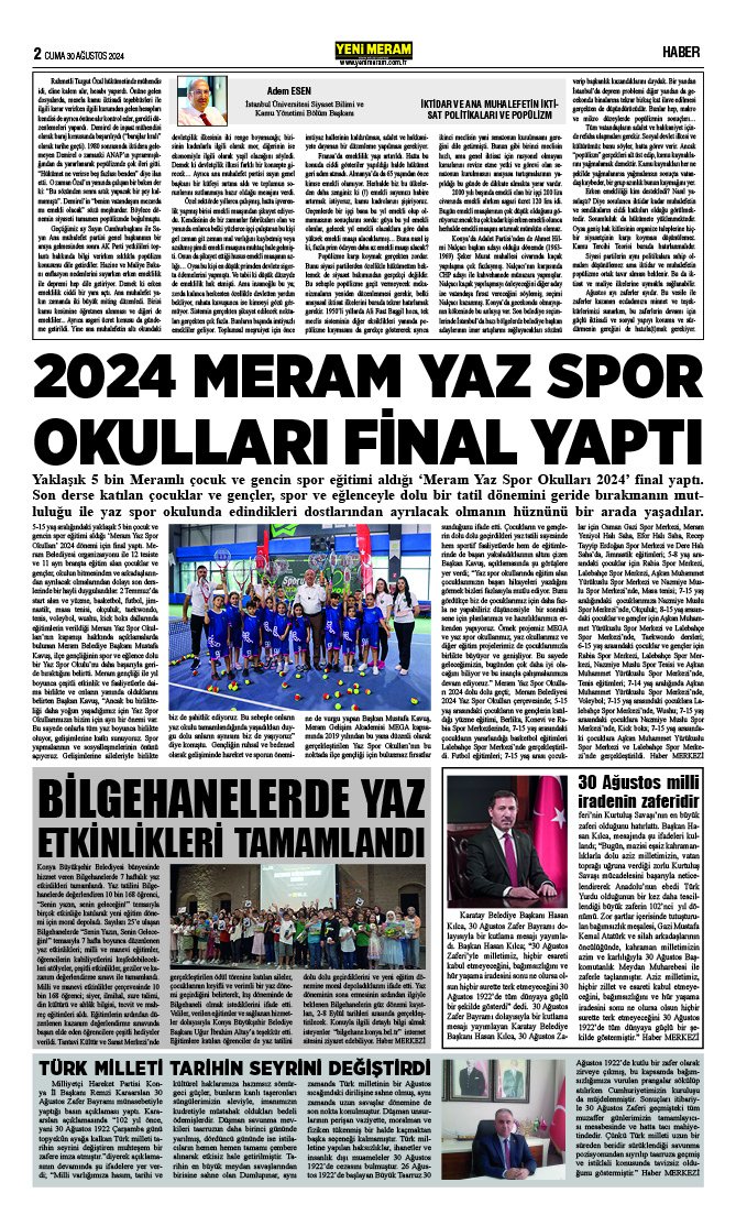 30 Ağustos 2024 Yeni Meram Gazetesi
