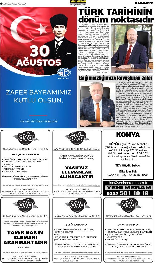 30 Ağustos 2024 Yeni Meram Gazetesi
