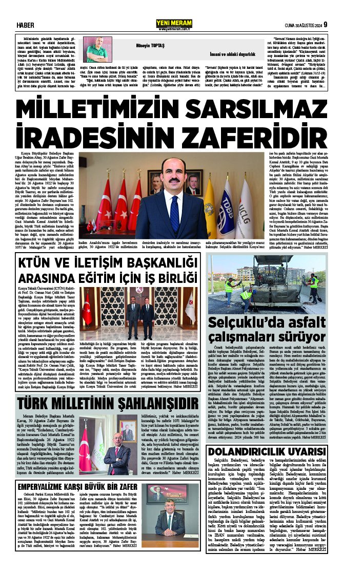 30 Ağustos 2024 Yeni Meram Gazetesi
