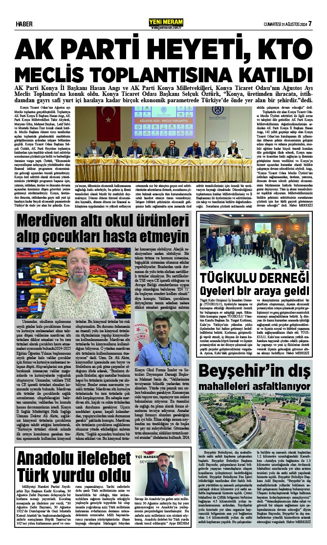 31 Ağustos 2024 Yeni Meram Gazetesi
