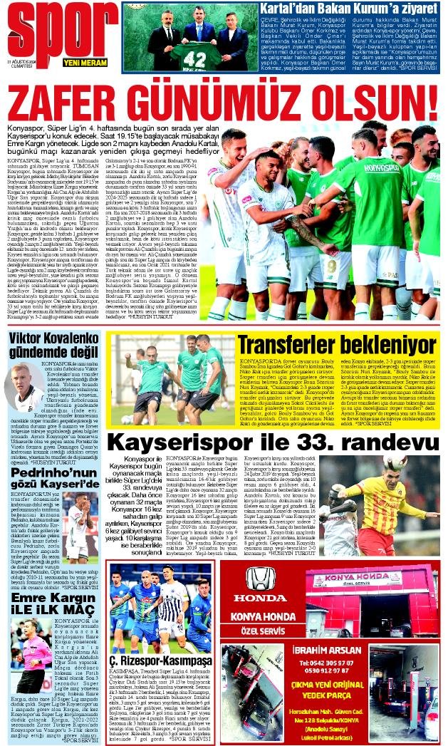 31 Ağustos 2024 Yeni Meram Gazetesi
