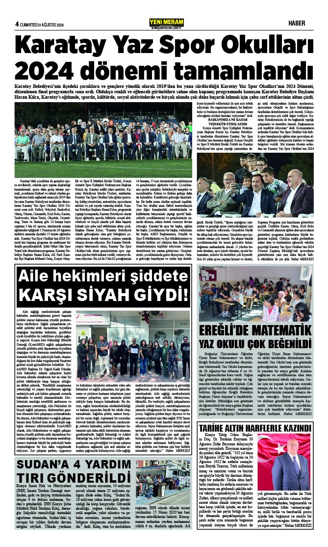 31 Ağustos 2024 Yeni Meram Gazetesi
