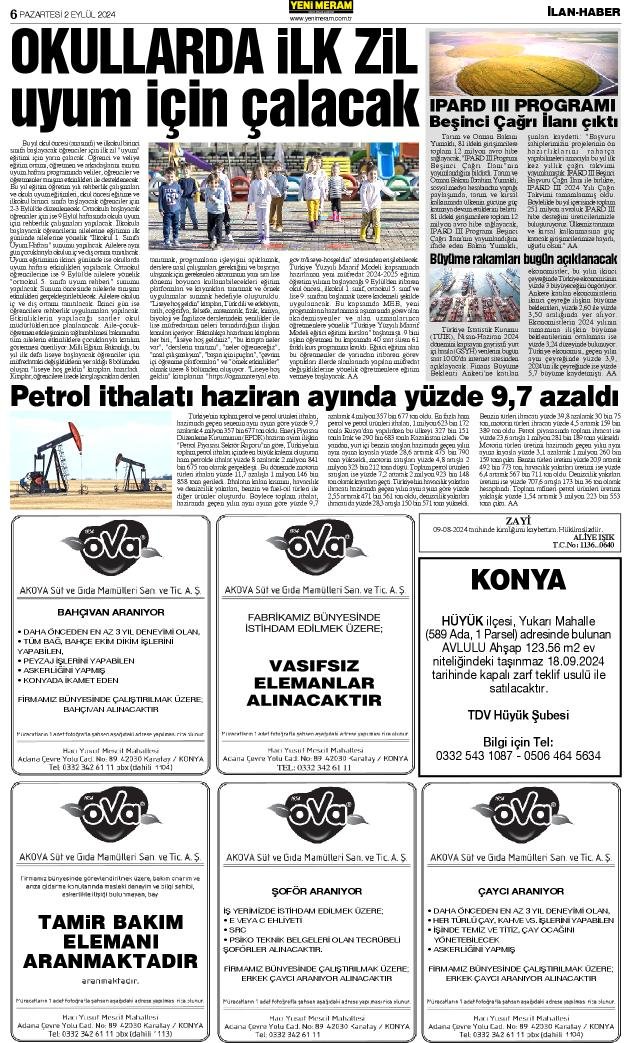 1 Eylül 2024 Yeni Meram Gazetesi
