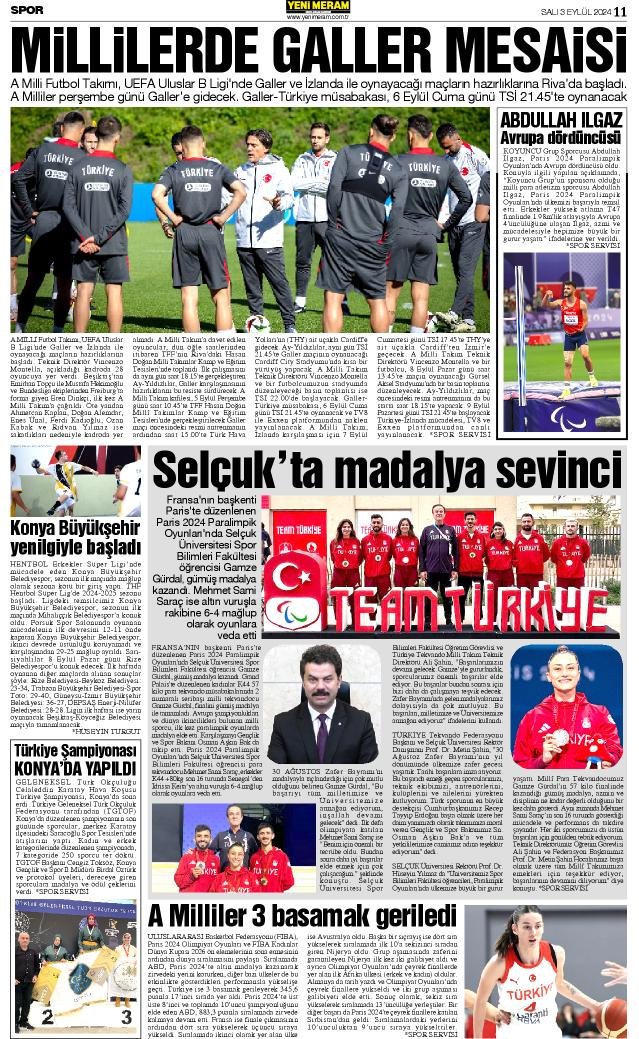 3 Eylül 2024 Yeni Meram Gazetesi
