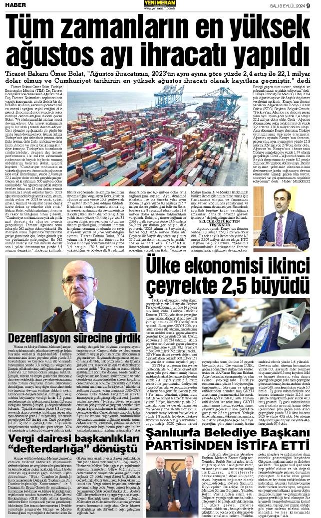 3 Eylül 2024 Yeni Meram Gazetesi
