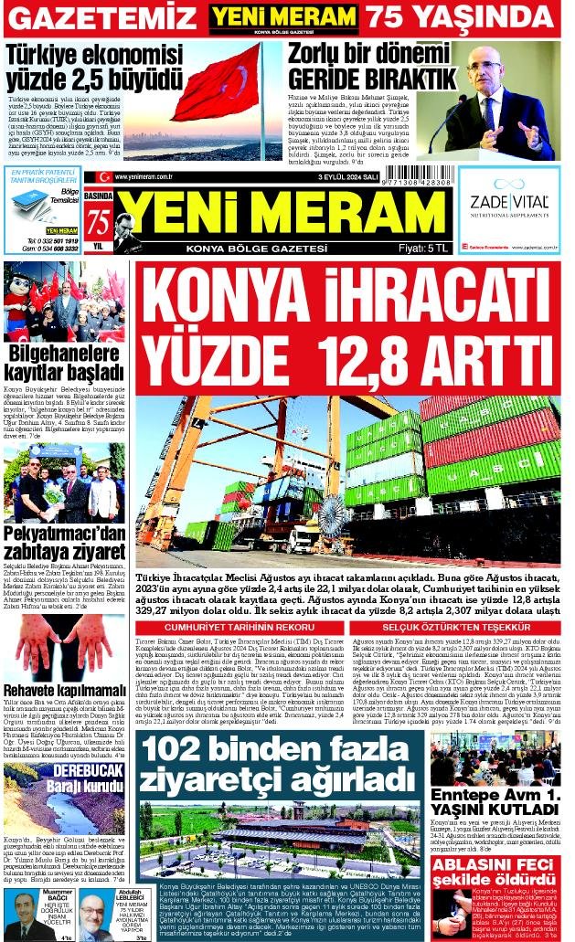 3 Eylül 2024 Yeni Meram Gazetesi
