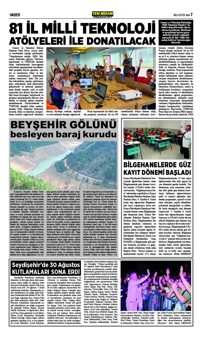 3 Eylül 2024 Yeni Meram Gazetesi
