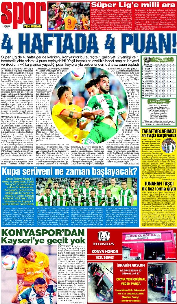 3 Eylül 2024 Yeni Meram Gazetesi
