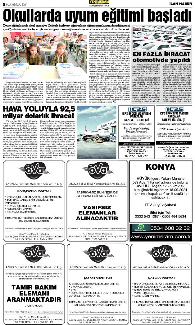 3 Eylül 2024 Yeni Meram Gazetesi
