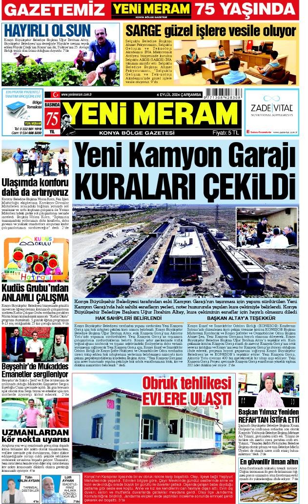 4 Eylül 2024 Yeni Meram Gazetesi
