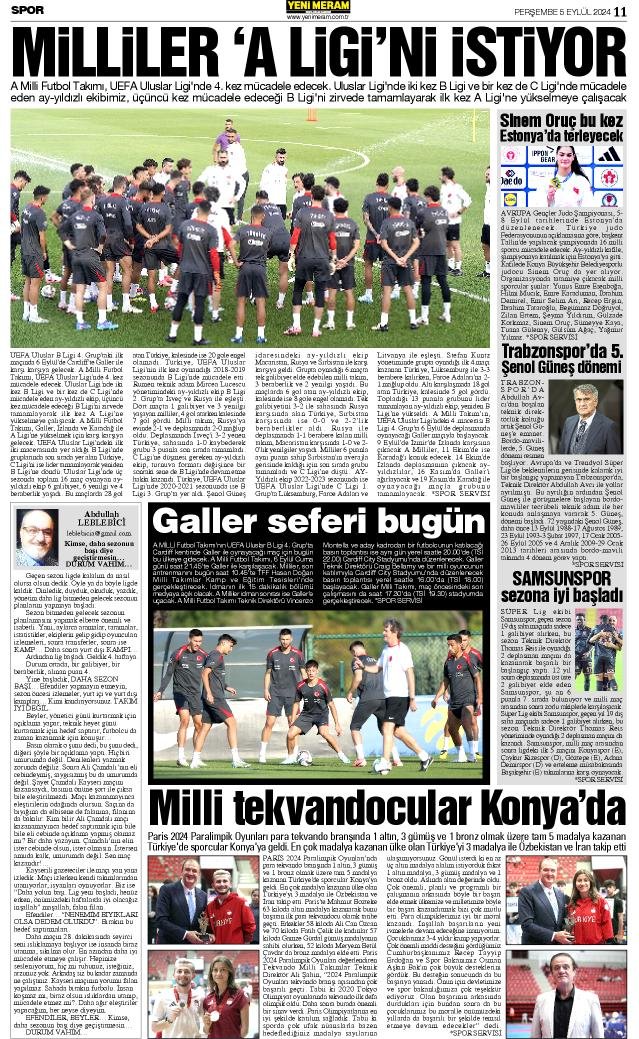 5 Eylül 2024 Yeni Meram Gazetesi
