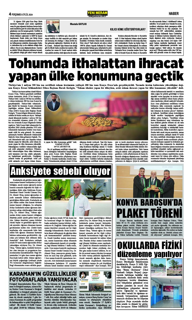 5 Eylül 2024 Yeni Meram Gazetesi
