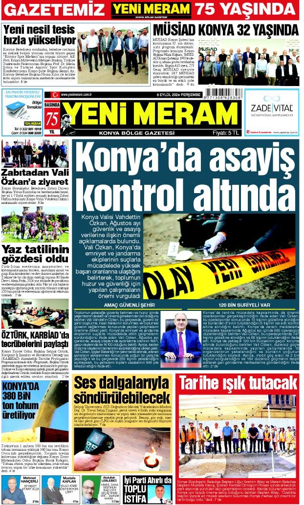 5 Eylül 2024 Yeni Meram Gazetesi
