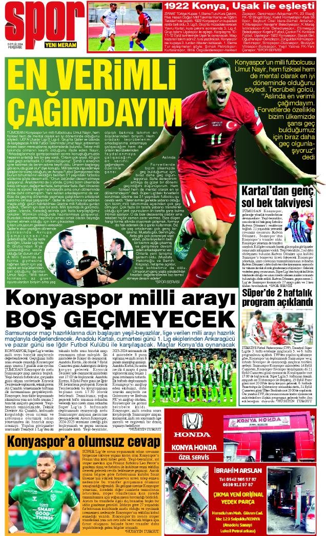 5 Eylül 2024 Yeni Meram Gazetesi
