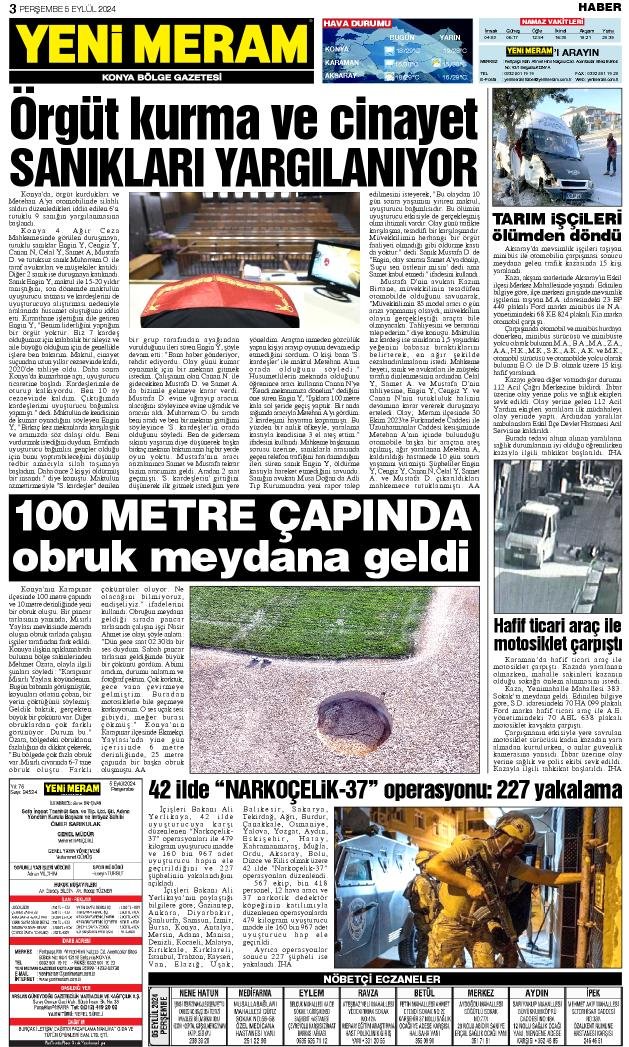 5 Eylül 2024 Yeni Meram Gazetesi
