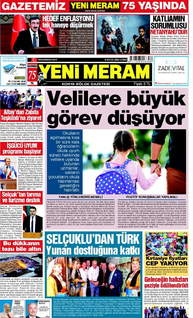 6 Eylül 2024 Yeni Meram Gazetesi
