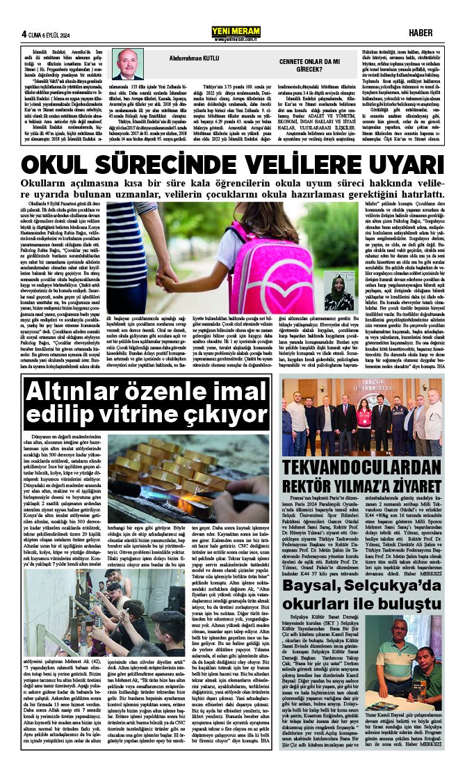 6 Eylül 2024 Yeni Meram Gazetesi
