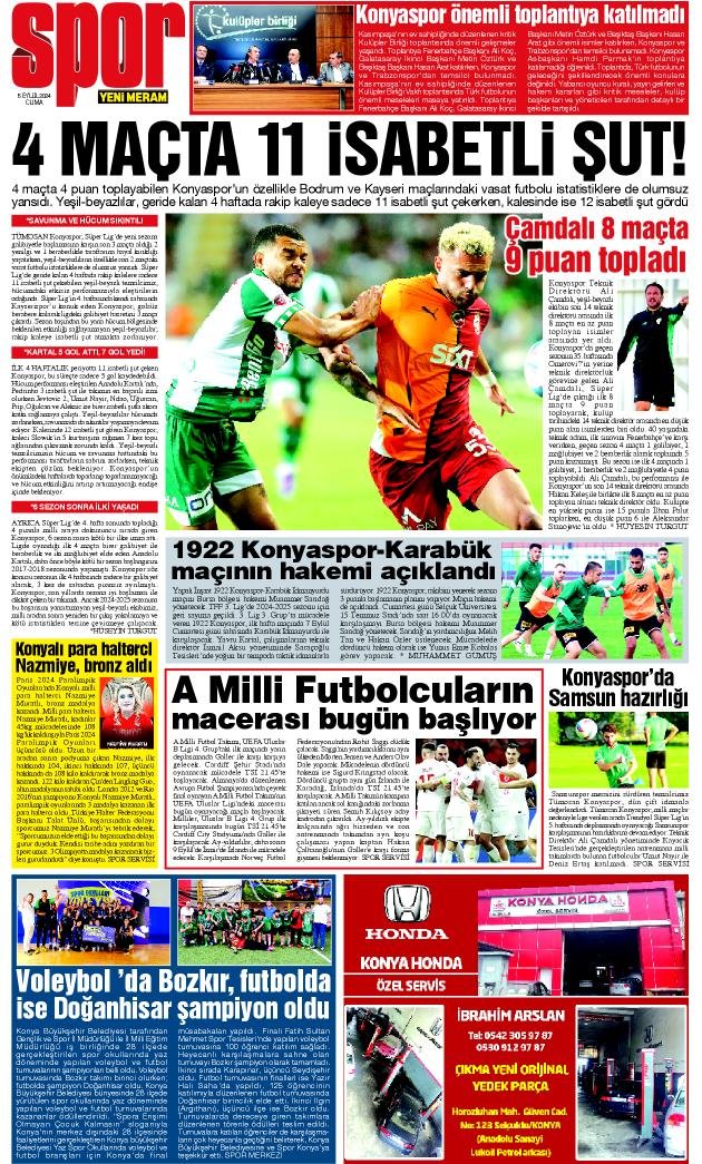 6 Eylül 2024 Yeni Meram Gazetesi
