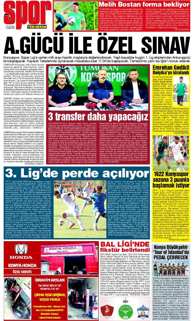 7 Eylül 2024 Yeni Meram Gazetesi