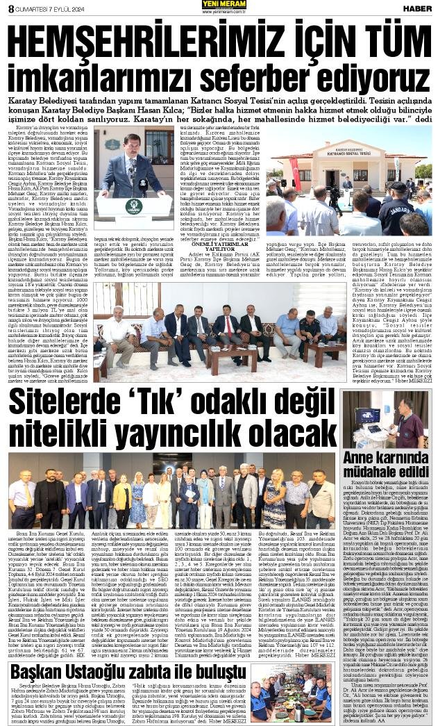 7 Eylül 2024 Yeni Meram Gazetesi