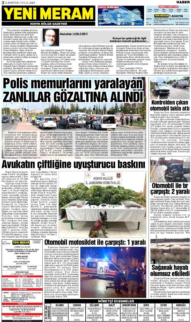 7 Eylül 2024 Yeni Meram Gazetesi