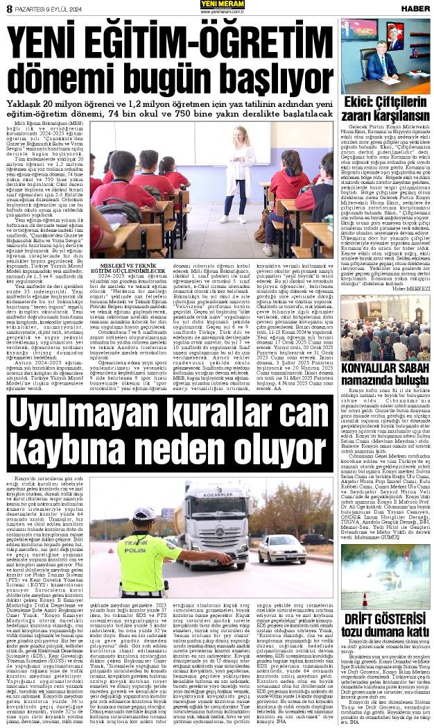 9 Eylül 2024 Yeni Meram Gazetesi
