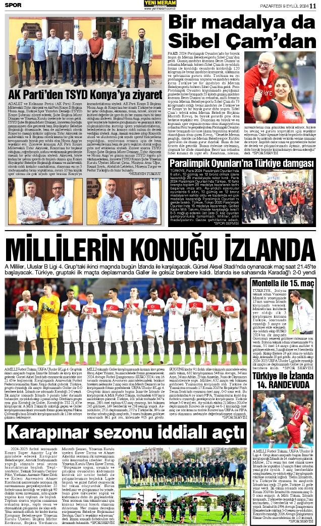 9 Eylül 2024 Yeni Meram Gazetesi
