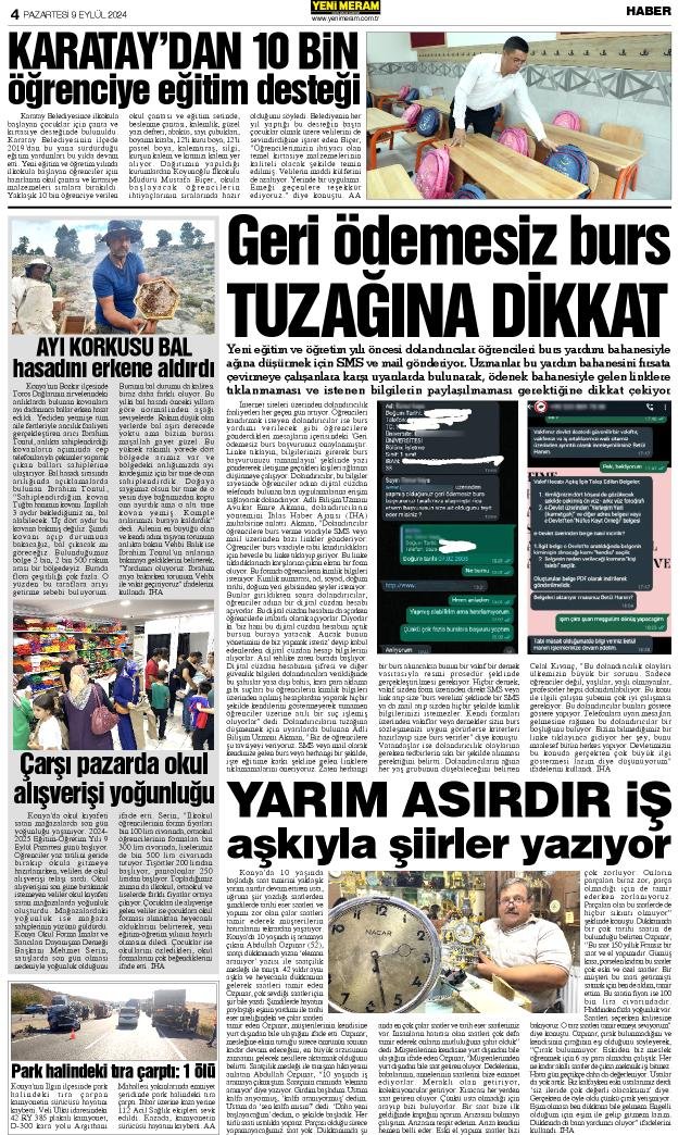 9 Eylül 2024 Yeni Meram Gazetesi
