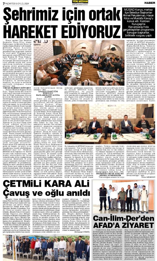 9 Eylül 2024 Yeni Meram Gazetesi
