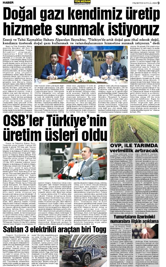 9 Eylül 2024 Yeni Meram Gazetesi
