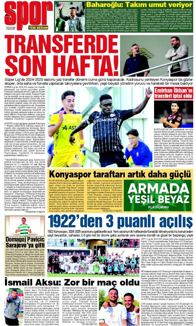 9 Eylül 2024 Yeni Meram Gazetesi
