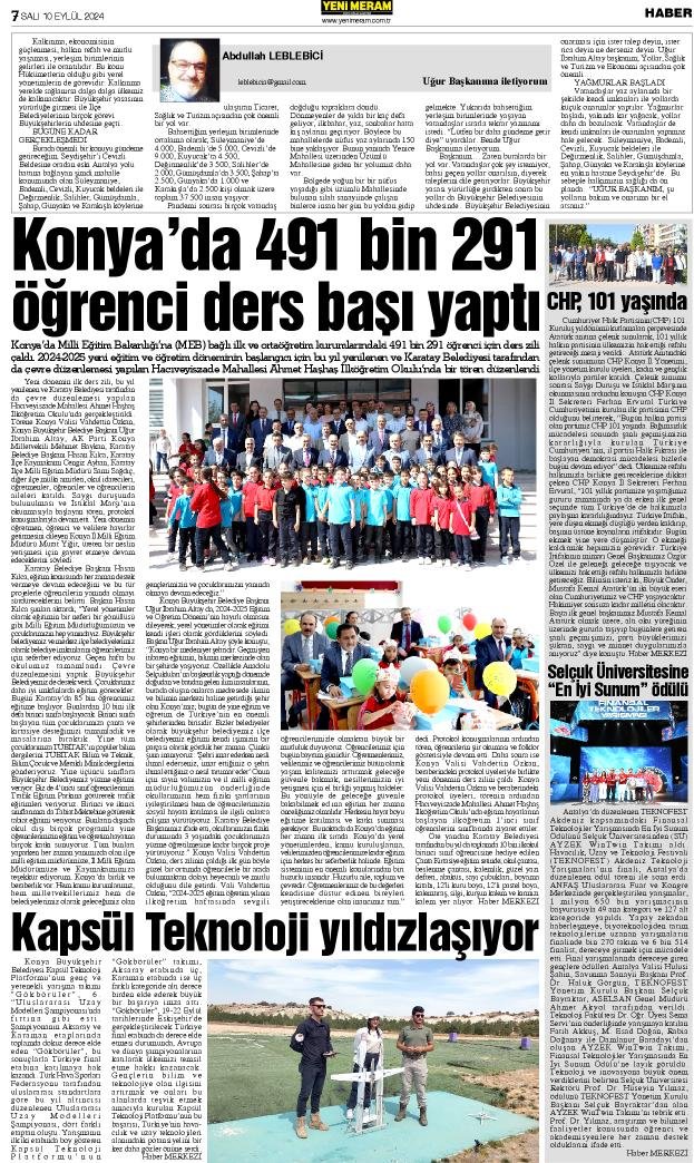 10 Eylül 2024 Yeni Meram Gazetesi
