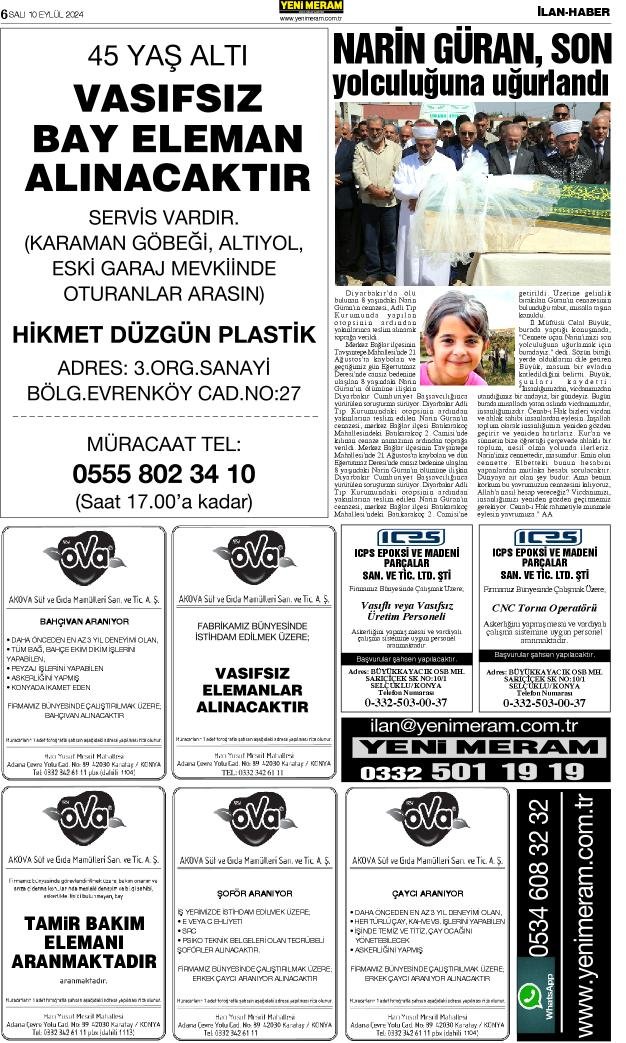 10 Eylül 2024 Yeni Meram Gazetesi
