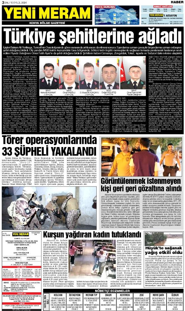 10 Eylül 2024 Yeni Meram Gazetesi
