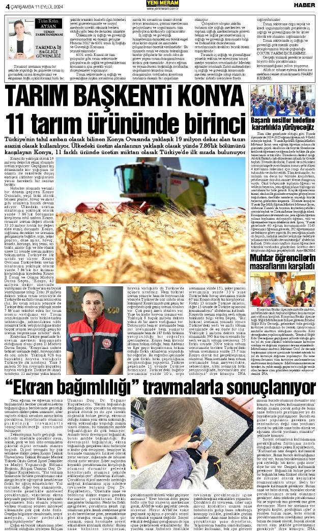 11 Eylül 2024 Yeni Meram Gazetesi
