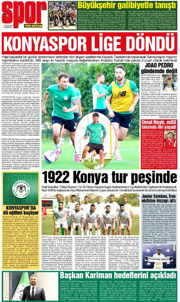 11 Eylül 2024 Yeni Meram Gazetesi
