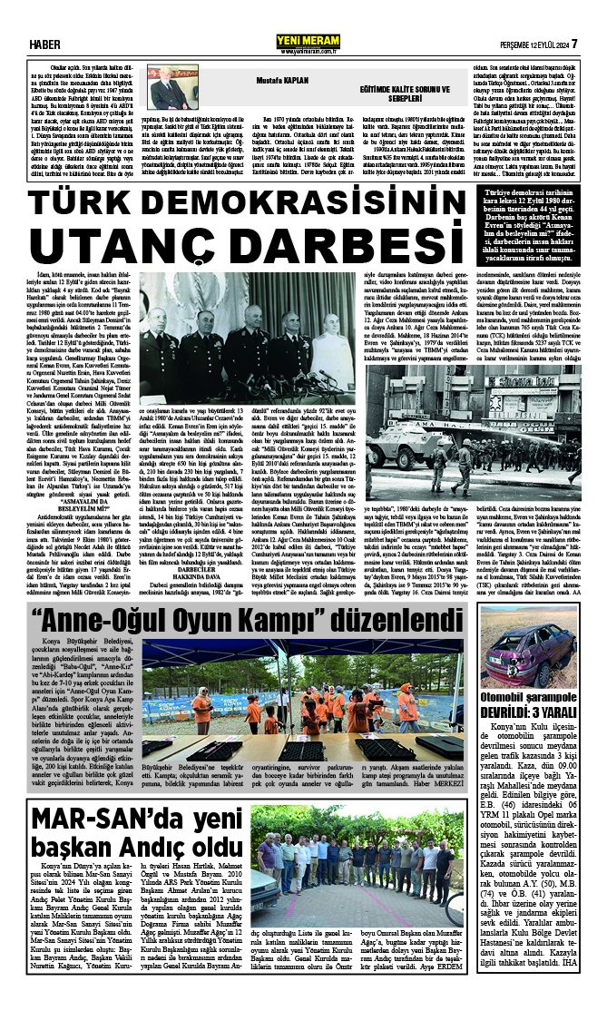 12 Eylül 2024 Yeni Meram Gazetesi
