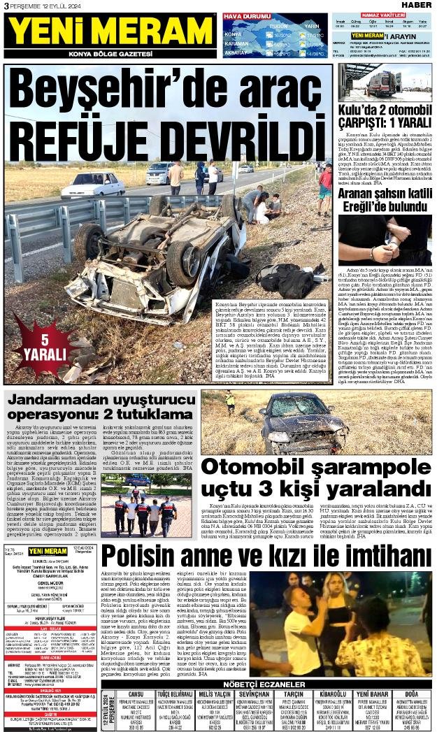 12 Eylül 2024 Yeni Meram Gazetesi
