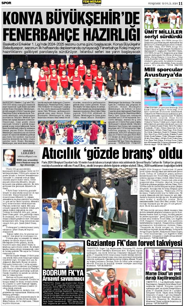 12 Eylül 2024 Yeni Meram Gazetesi
