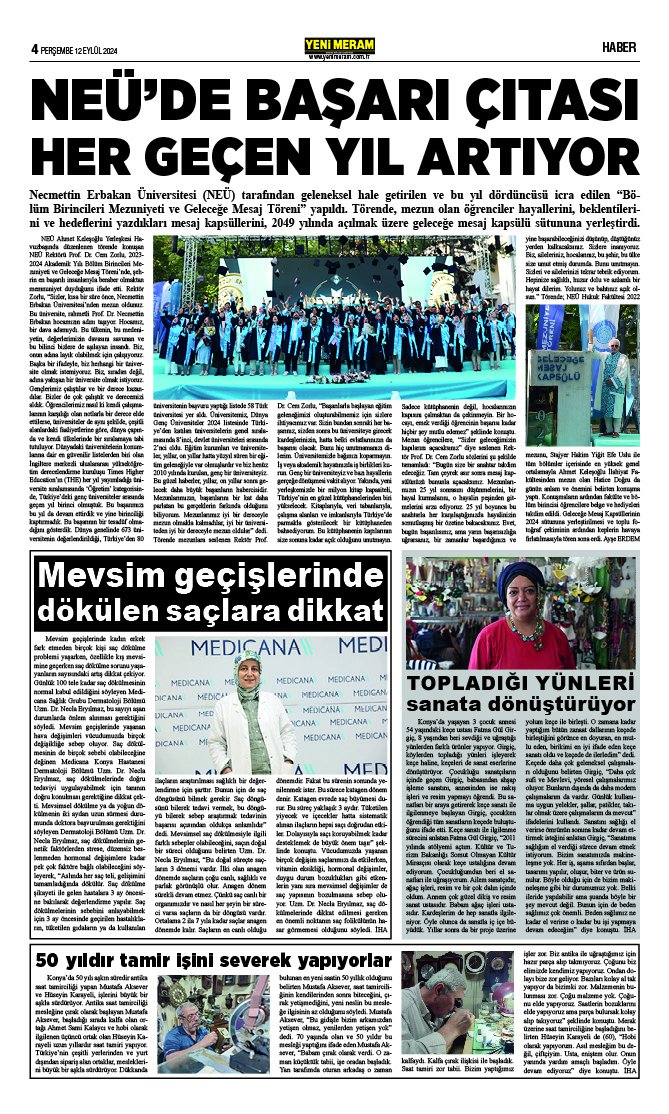 12 Eylül 2024 Yeni Meram Gazetesi
