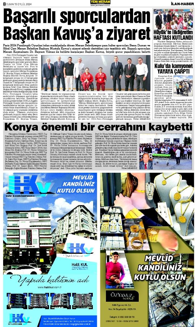 13 Eylül 2024 Yeni Meram Gazetesi
