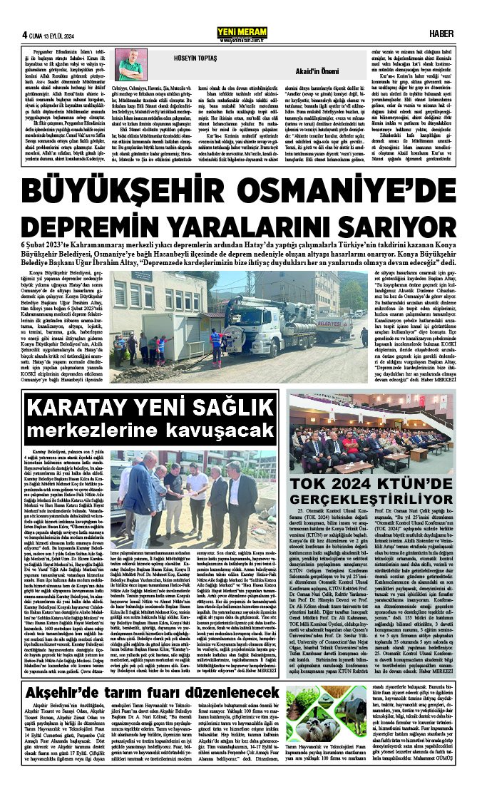 13 Eylül 2024 Yeni Meram Gazetesi
