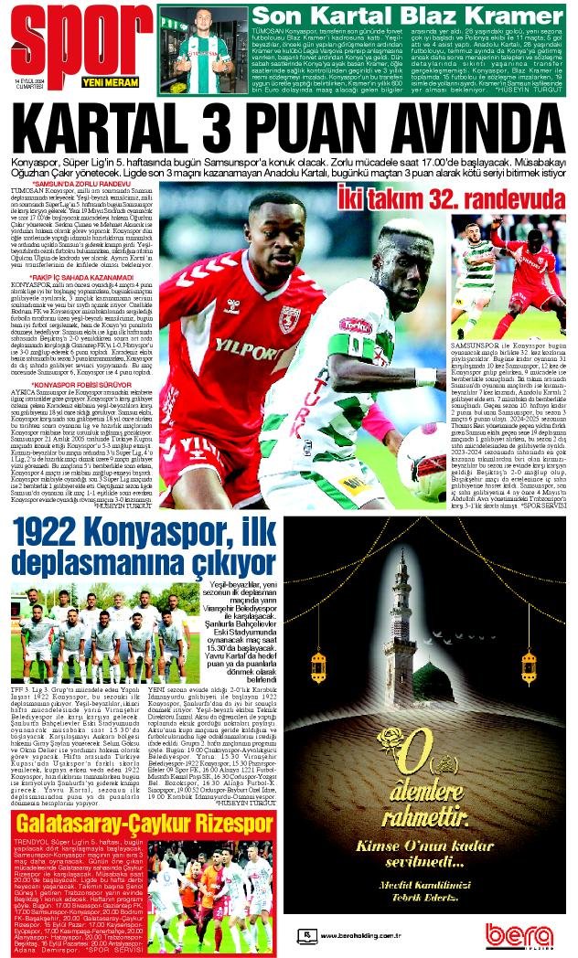 14 Eylül 2024 Yeni Meram Gazetesi