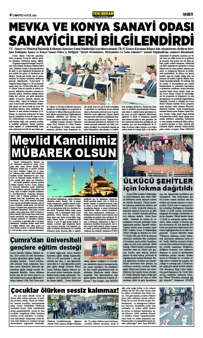 14 Eylül 2024 Yeni Meram Gazetesi